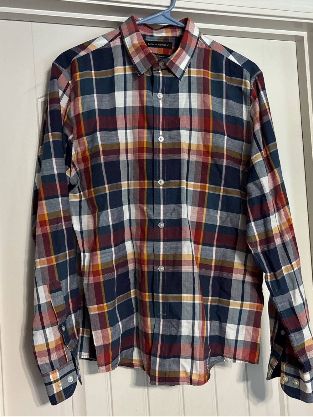 Banana Republic Men’s Navy & Red Plaid Button-Down Shirt